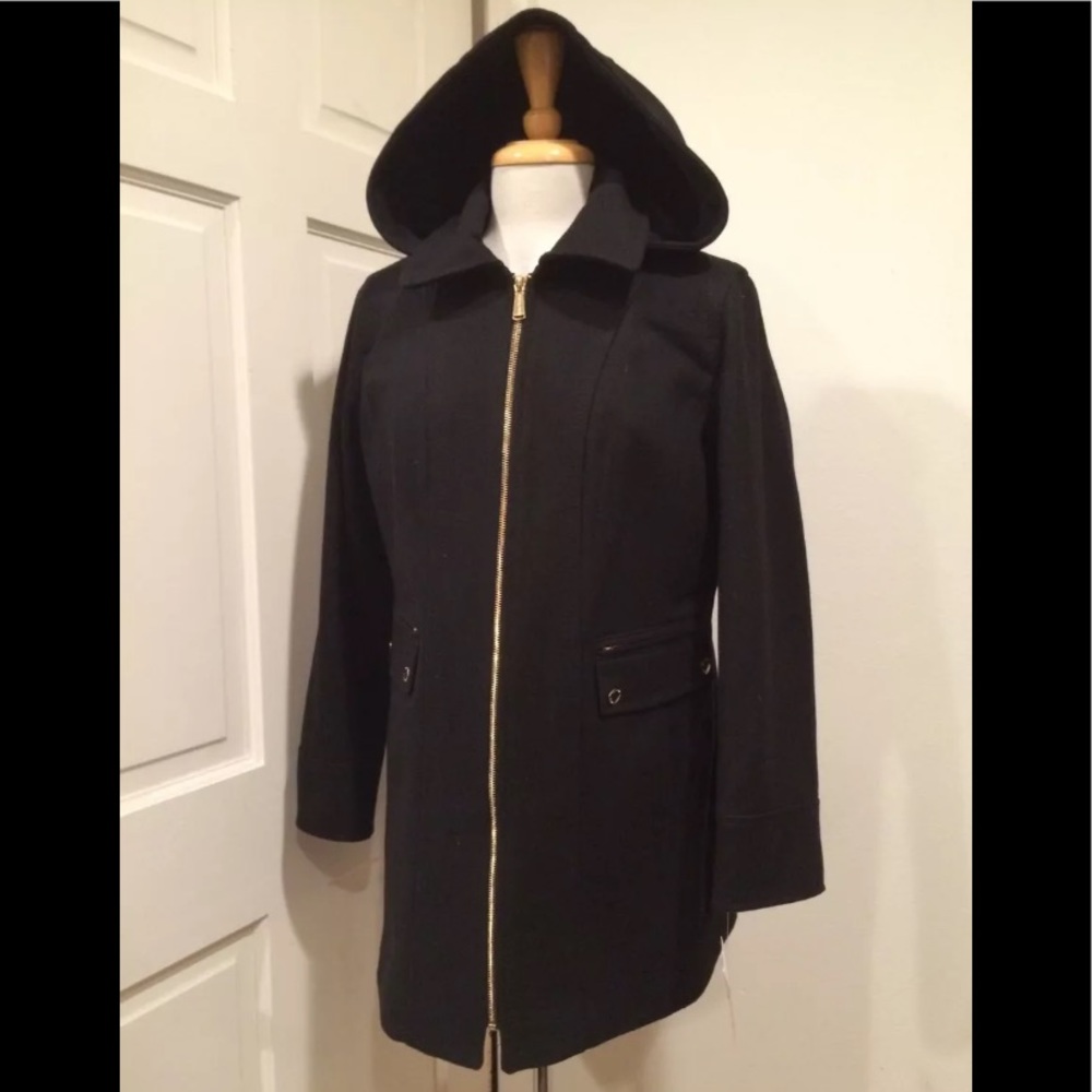 Michael Kors wool blend hooded coat black 12P